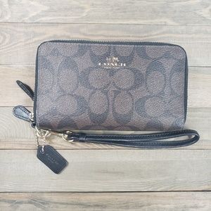 Coach Leather Double Zip Wristlet Wallet